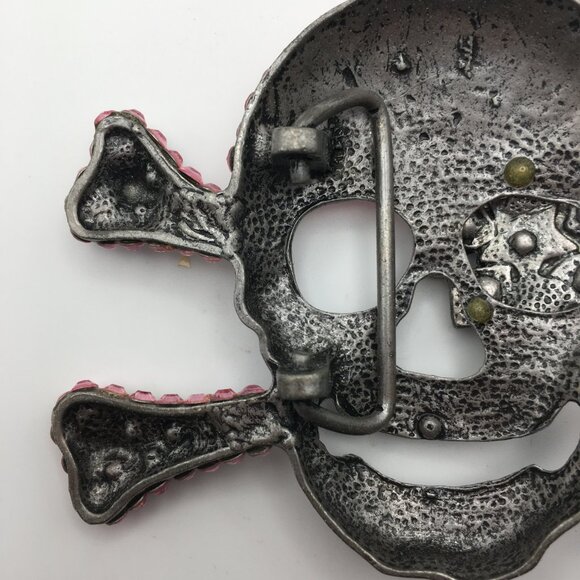 Skull Pin Brooch Rhinestones Pink Pirate Halloween Goth Sparkle Large 4” X 3” - Picture 14 of 15